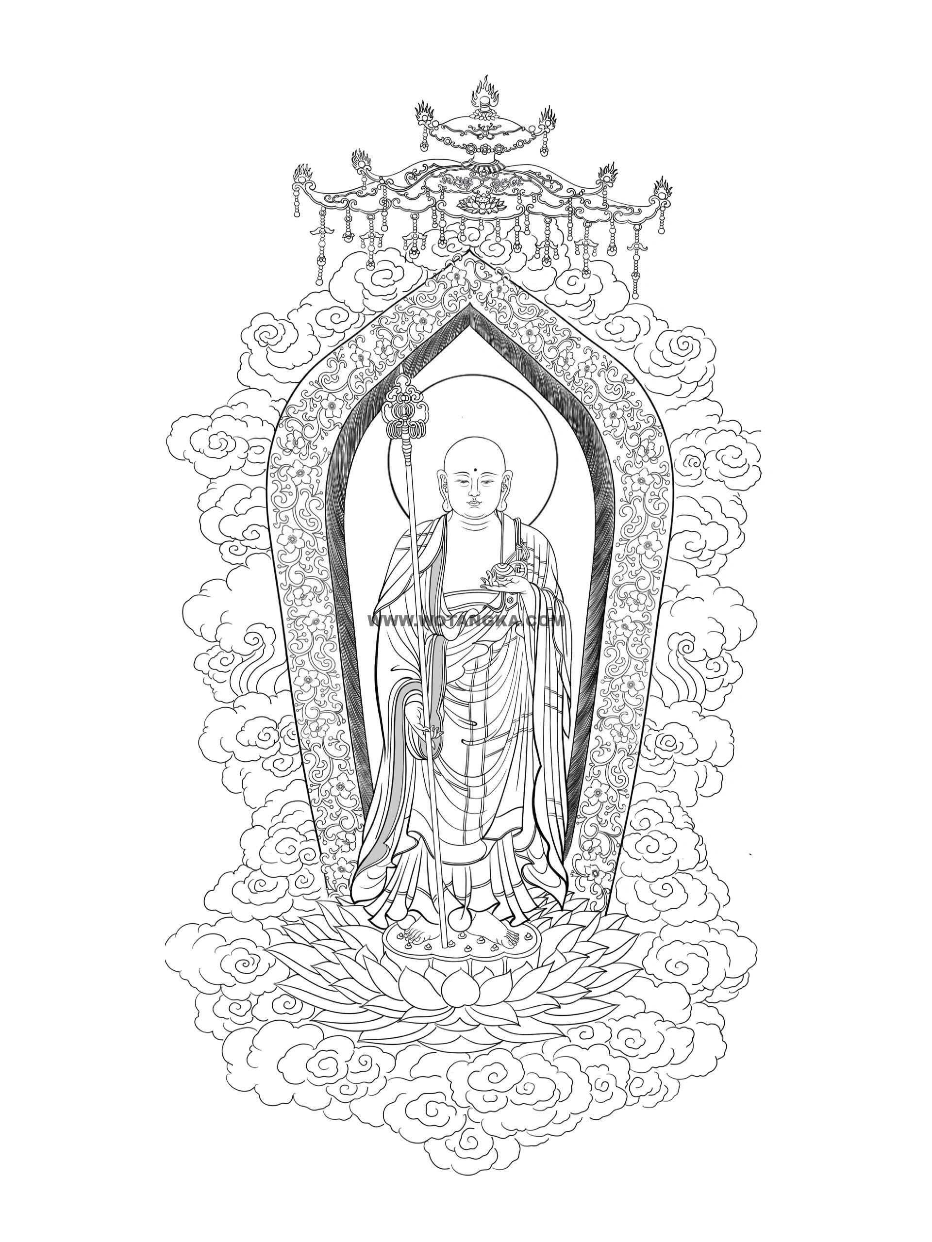 沃唐卡-唐卡白描线稿编号RD30915：地藏王菩萨