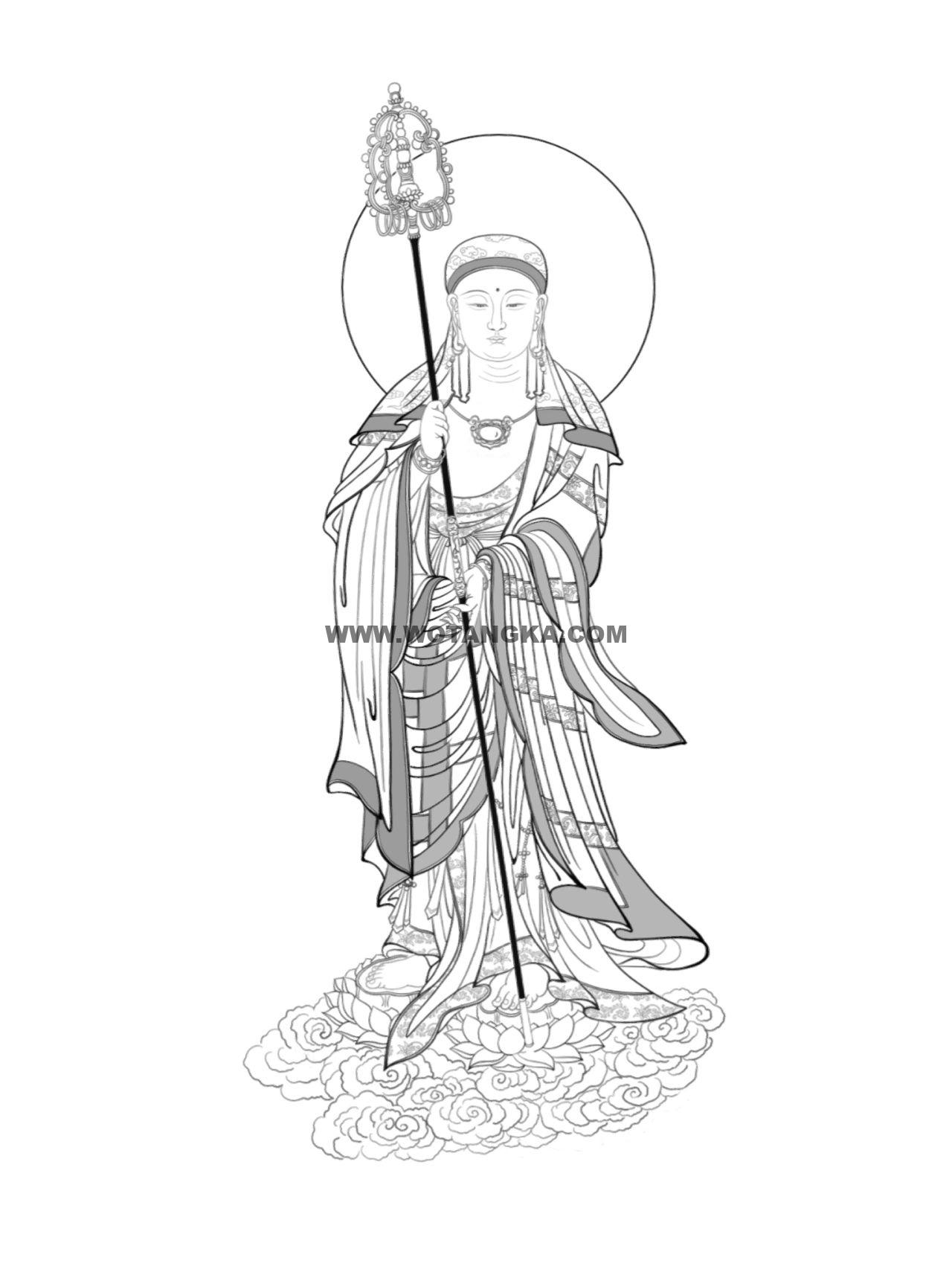 沃唐卡-唐卡白描线稿编号RD31398:地藏王菩萨