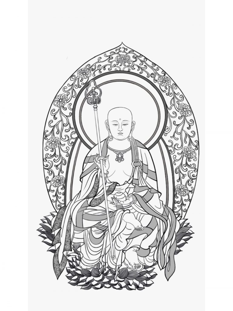沃唐卡-唐卡白描线稿编号RD31927：地藏王菩萨
