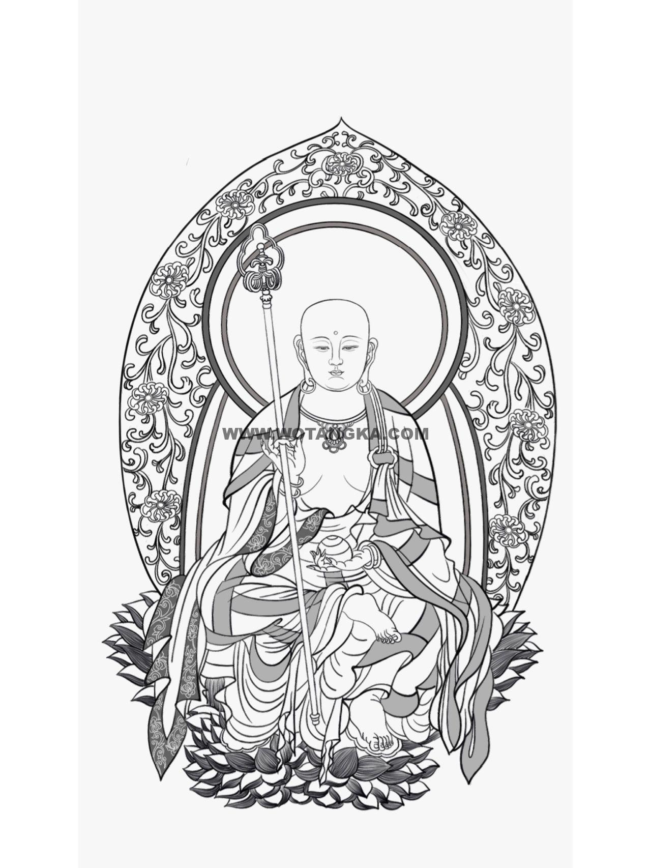 沃唐卡-唐卡白描线稿编号RD31927:地藏王菩萨