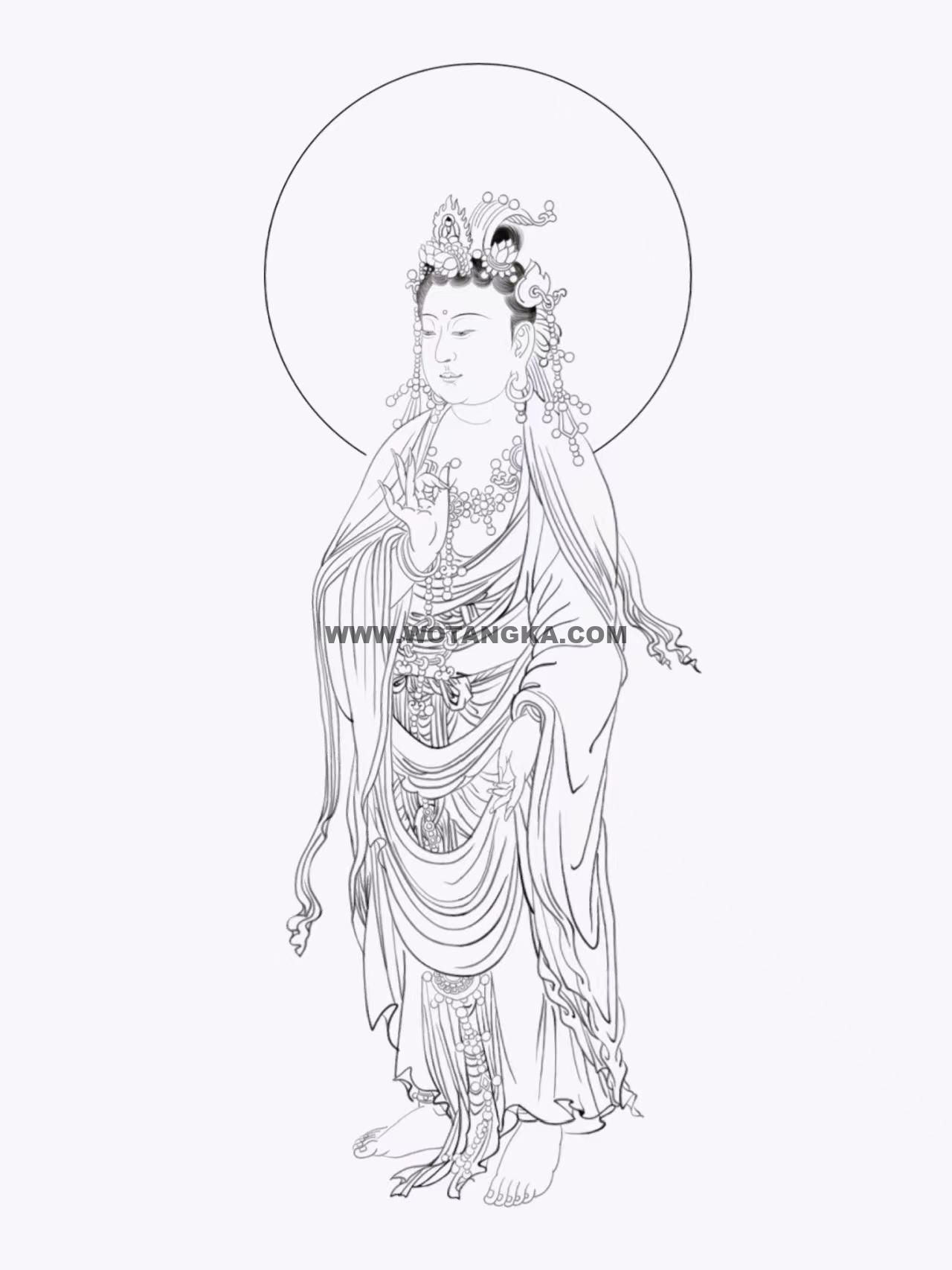 沃唐卡-唐卡白描线稿编号RD33031:予愿观音