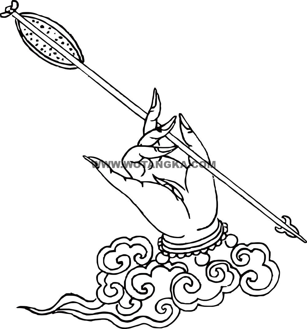 沃唐卡-唐卡白描线稿编号RD34600：羯磨部·钩召法·右宝箭手