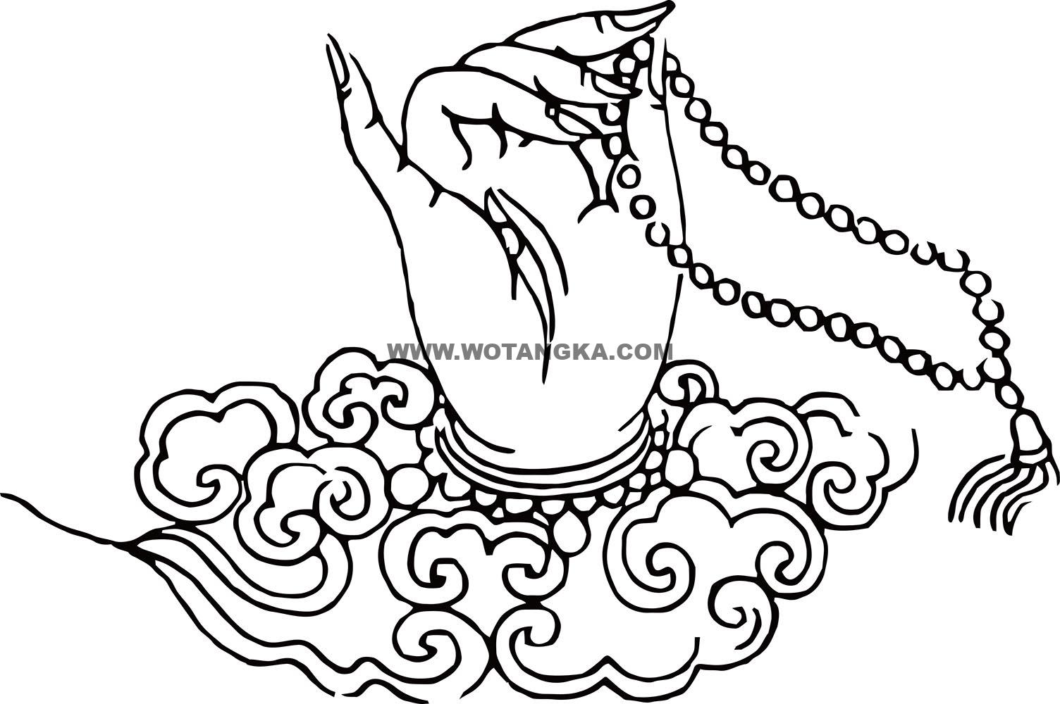 沃唐卡-唐卡白描线稿编号RD38336：羯磨部·钩召法·右数珠手