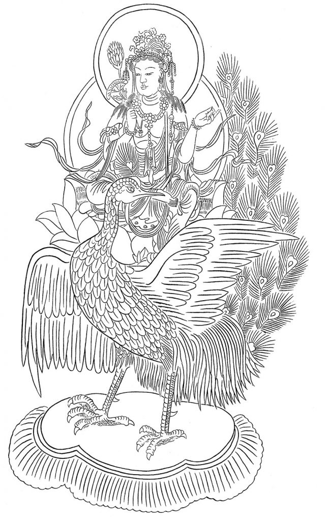 沃唐卡-唐卡白描线稿编号RD40846：孔雀佛母