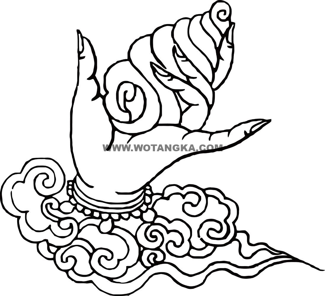 沃唐卡-唐卡白描线稿编号RD41260:羯磨部·钩召法·左宝螺手