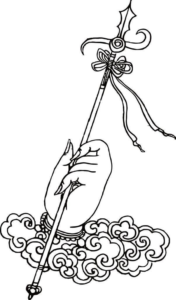 沃唐卡-唐卡白描线稿编号RD43770：羯磨部·钩召法·左铁钩手