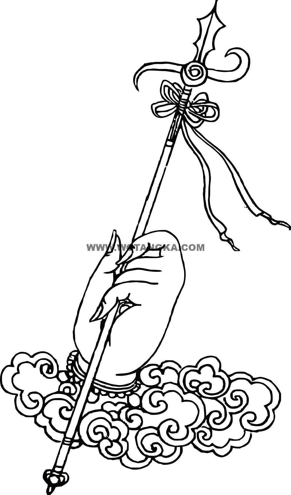 沃唐卡-唐卡白描线稿编号RD43770：羯磨部·钩召法·左铁钩手