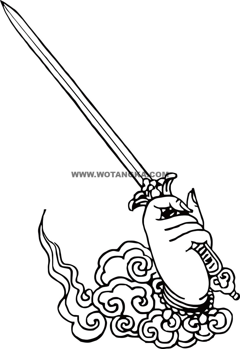 沃唐卡-唐卡白描线稿编号RD45213：金刚部·调伏法·右宝剑手