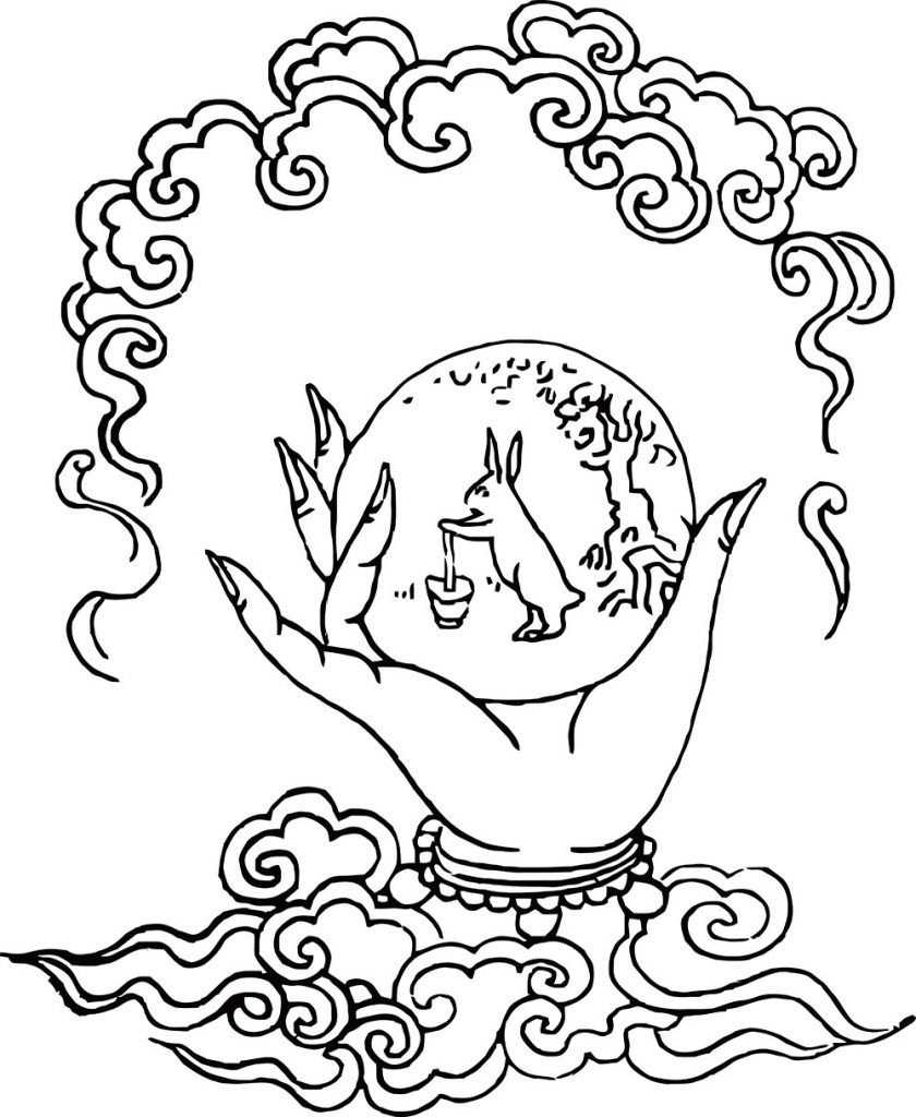 沃唐卡-唐卡白描线稿编号RD47796：金刚部·调伏法·右月摩尼手