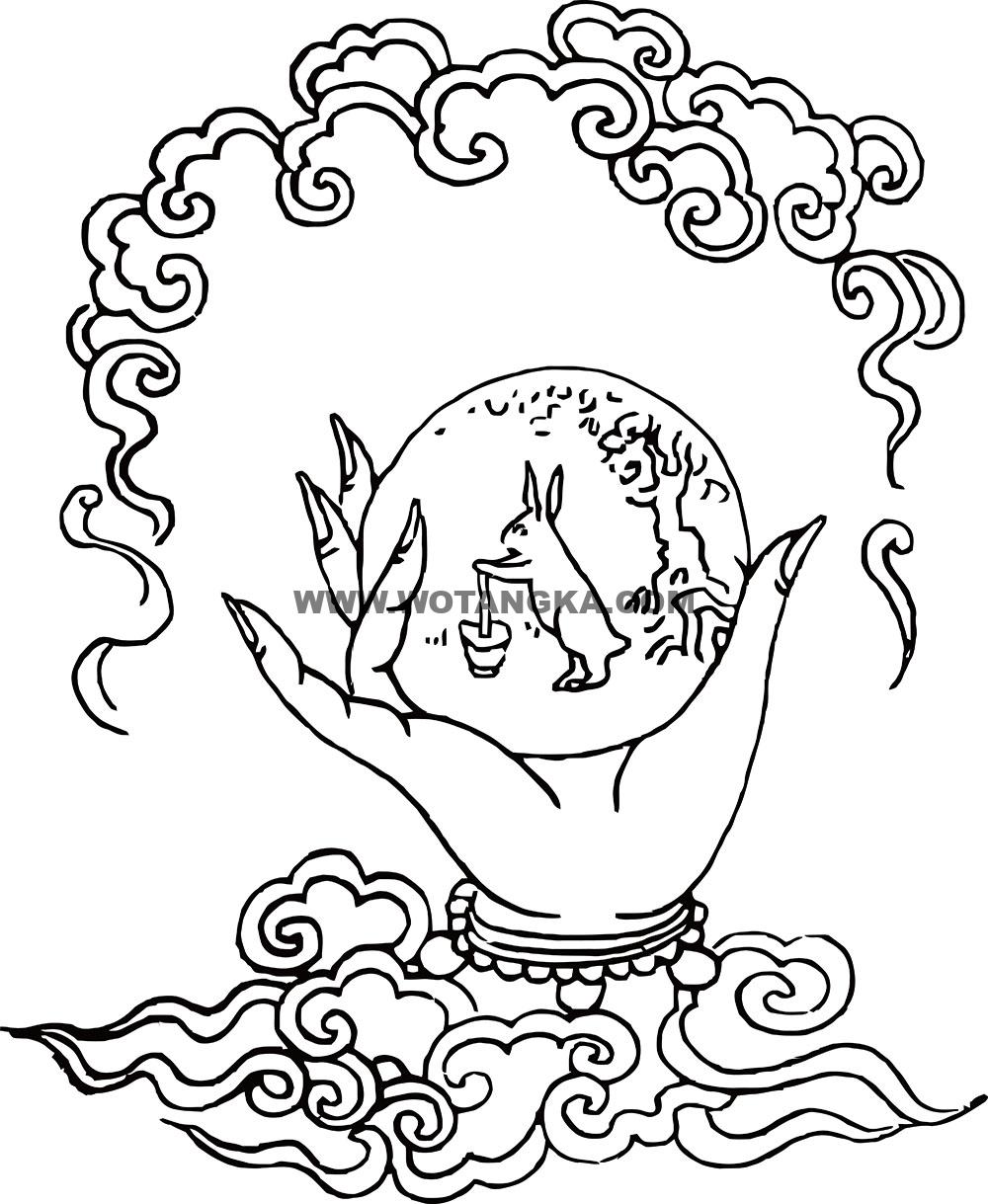沃唐卡-唐卡白描线稿编号RD47796:金刚部·调伏法·右月摩尼手