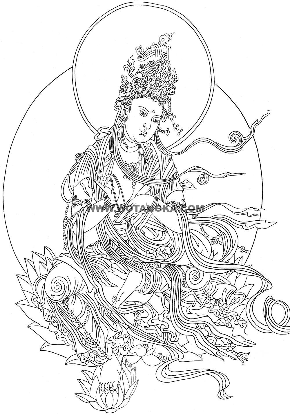 沃唐卡-唐卡白描线稿编号RD49002：普贤菩萨