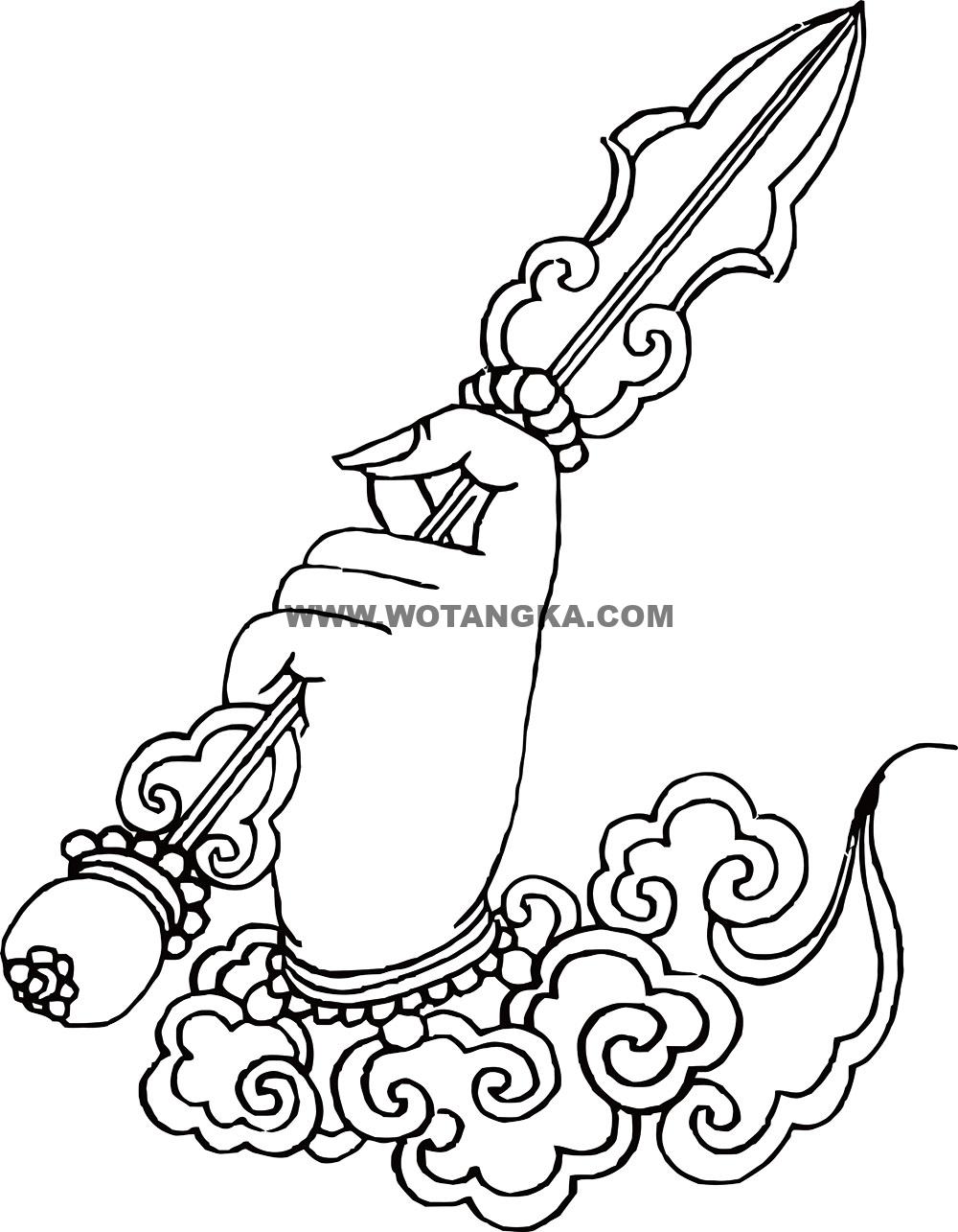 沃唐卡-唐卡白描线稿编号RD50905：金刚部·调伏法·左金刚杵手