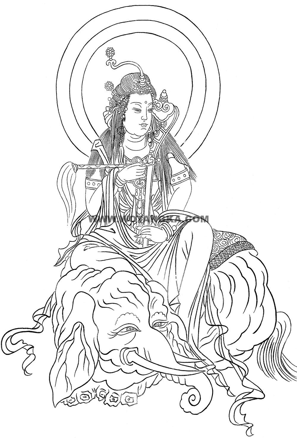 沃唐卡-唐卡白描线稿编号RD52776：骑象如意普贤菩萨