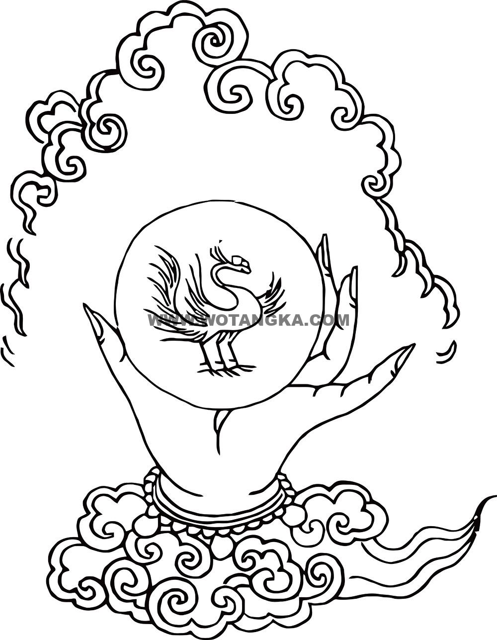 沃唐卡-唐卡白描线稿编号RD54417：金刚部·调伏法·左日摩尼手