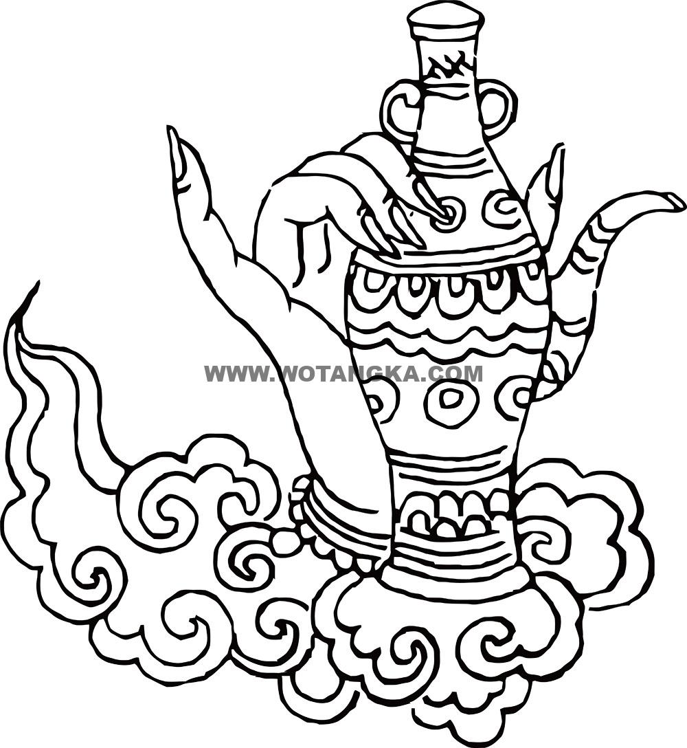 沃唐卡-唐卡白描线稿编号RD60316:莲华部·敬爱法·右胡瓶手