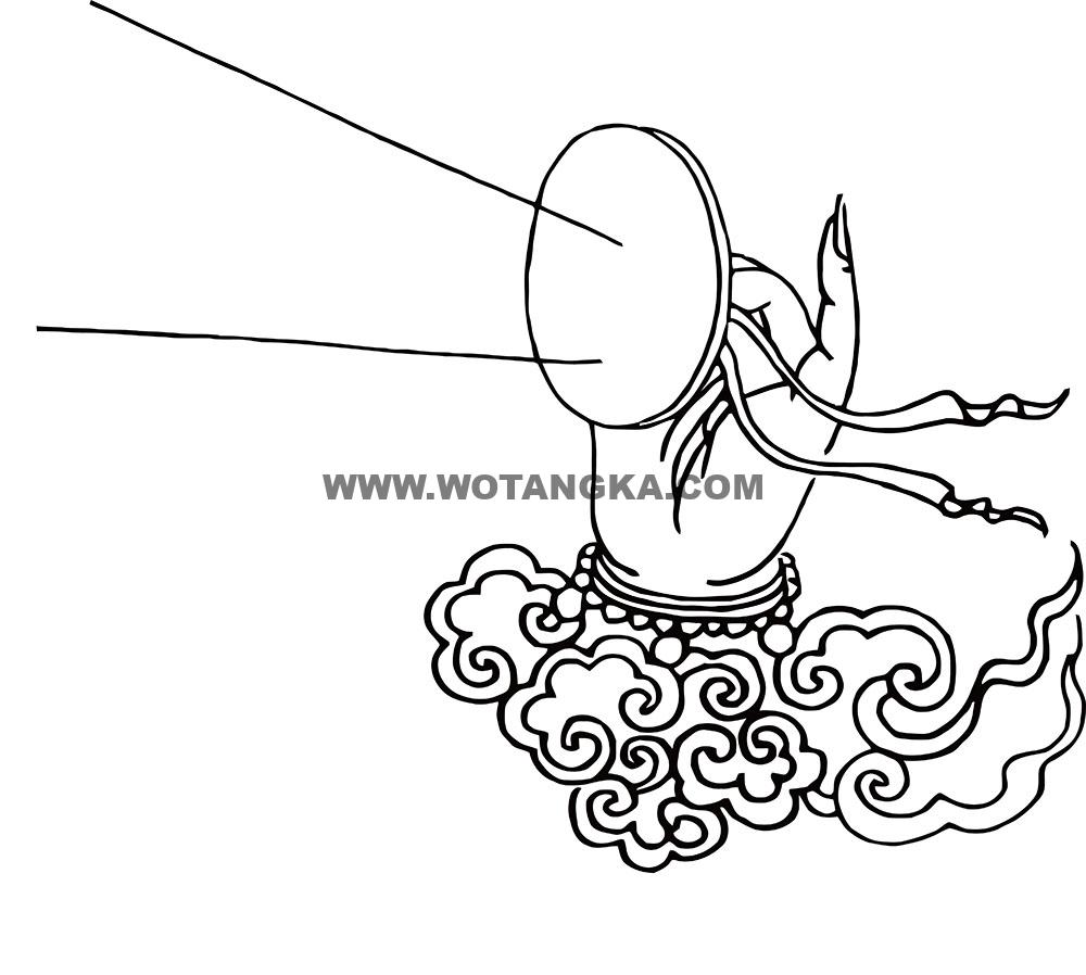 沃唐卡-唐卡白描线稿编号RD63271:莲华部·敬爱法·左宝镜手
