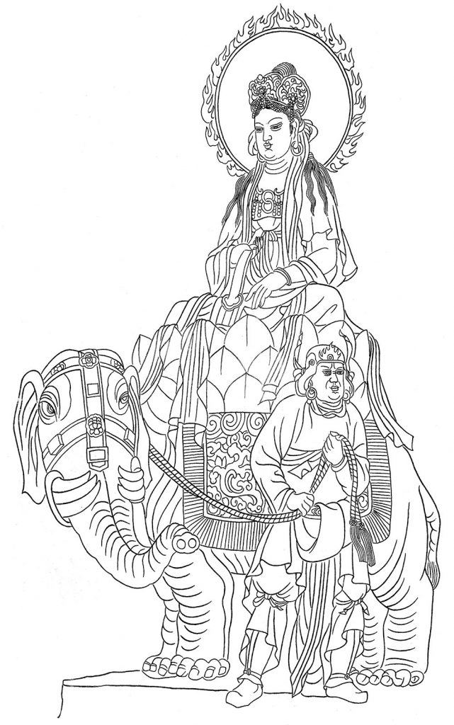 沃唐卡-唐卡白描线稿编号RD68406：骑象出巡普贤菩萨