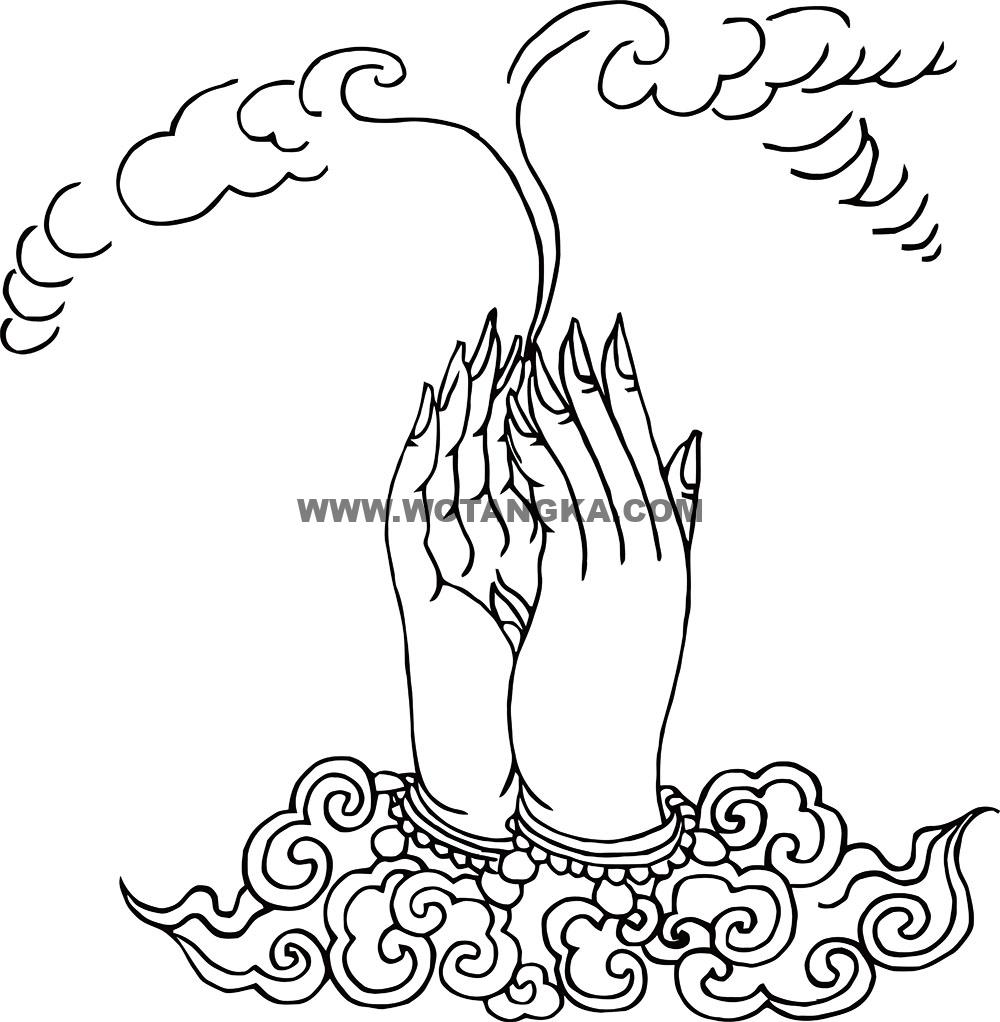 沃唐卡-唐卡白描线稿编号RD68592:莲华部·敬爱法·左右莲华合掌手