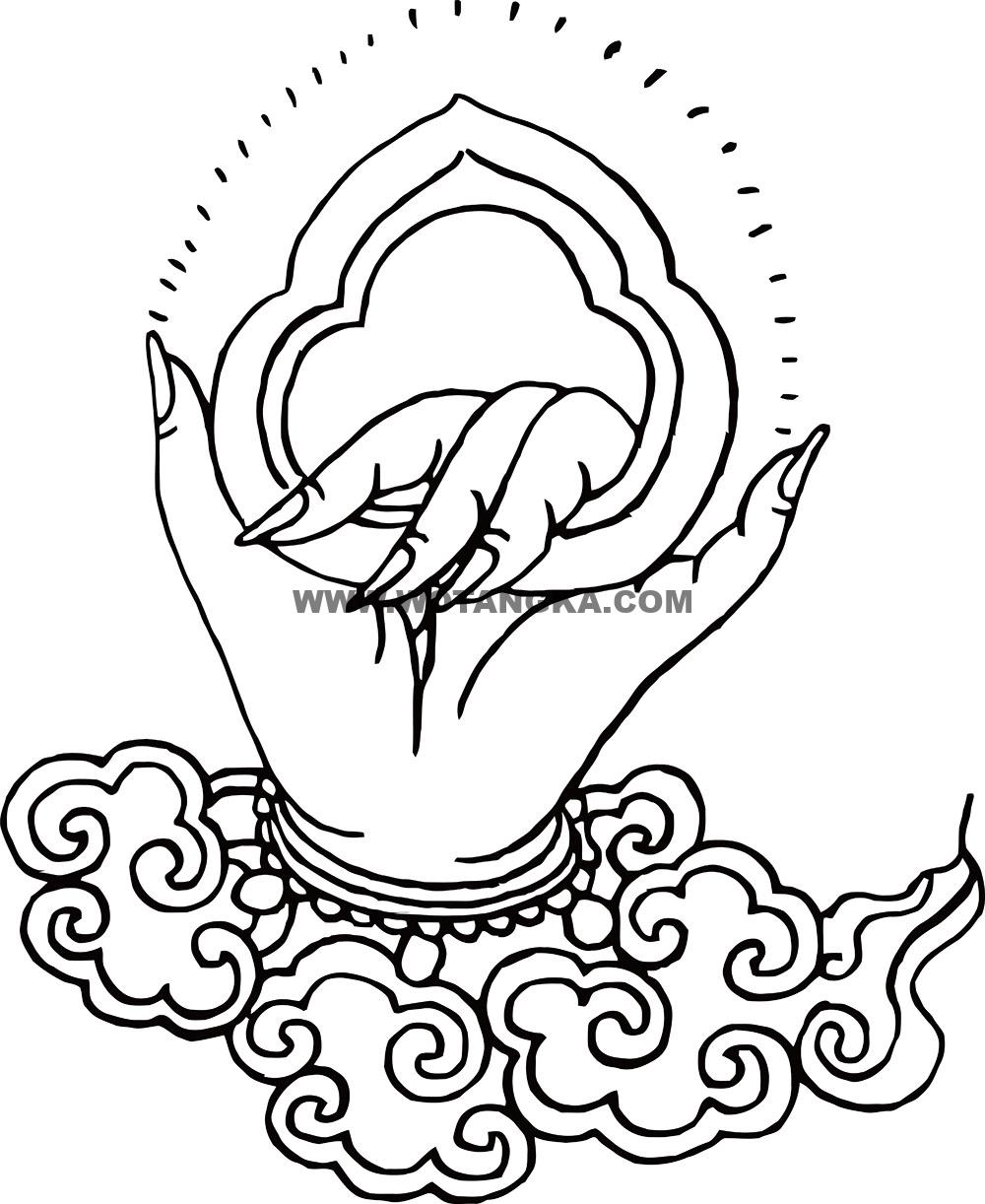 沃唐卡-唐卡白描线稿编号RD73338:莲华部·敬爱法·左玉环手