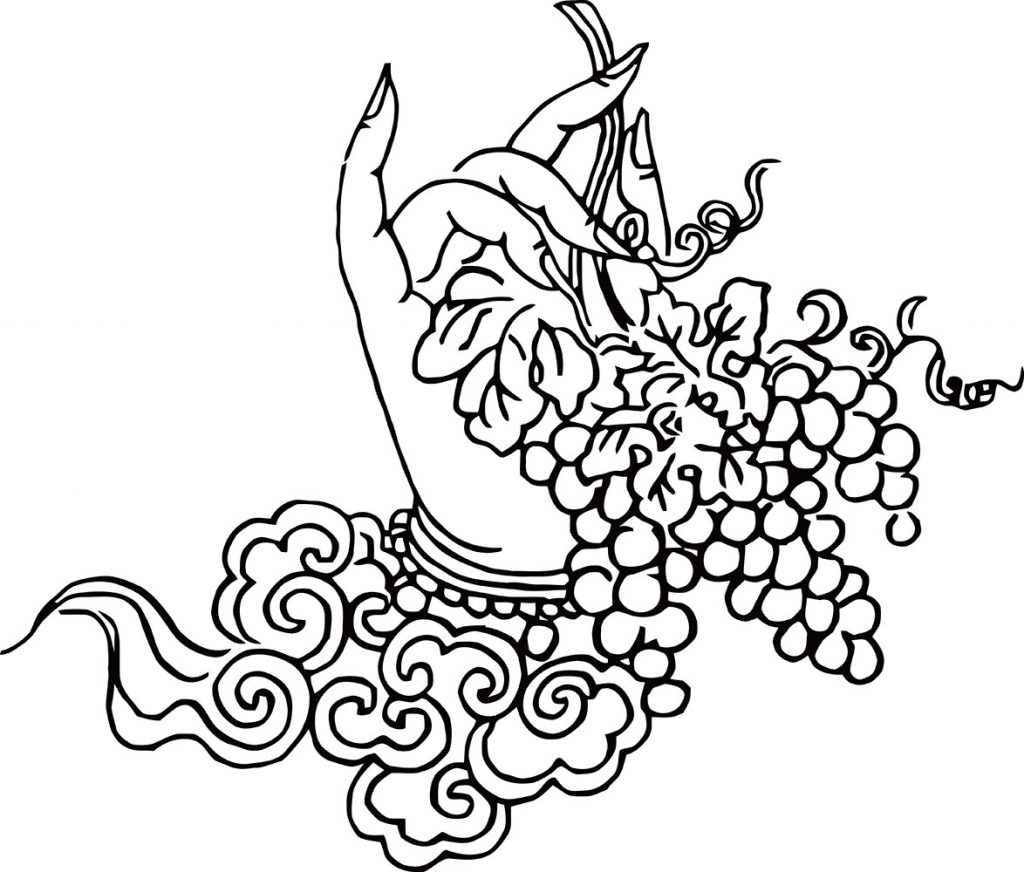 沃唐卡-唐卡白描线稿编号RD78590：摩尼部·增益法·右葡萄手