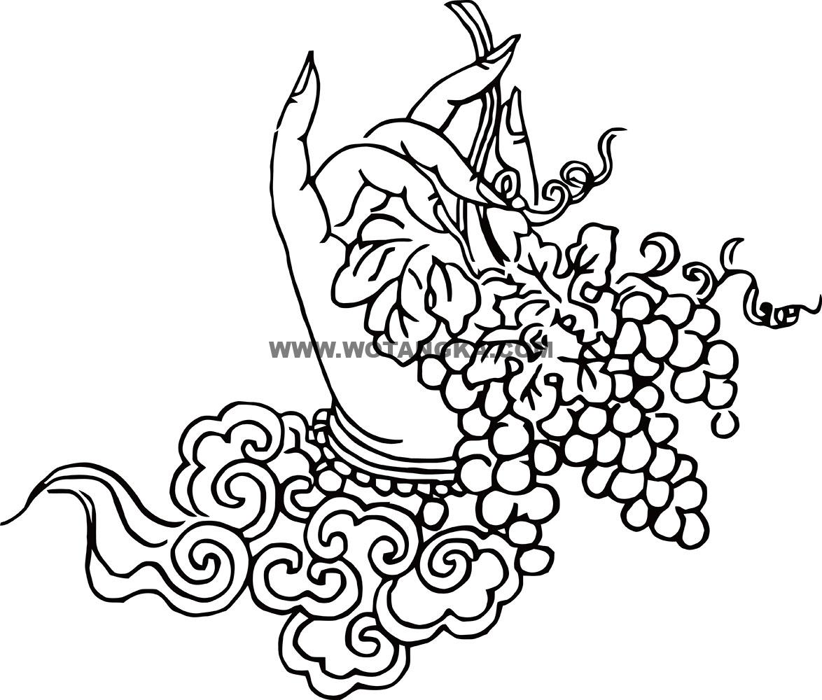 沃唐卡-唐卡白描线稿编号RD78590：摩尼部·增益法·右葡萄手