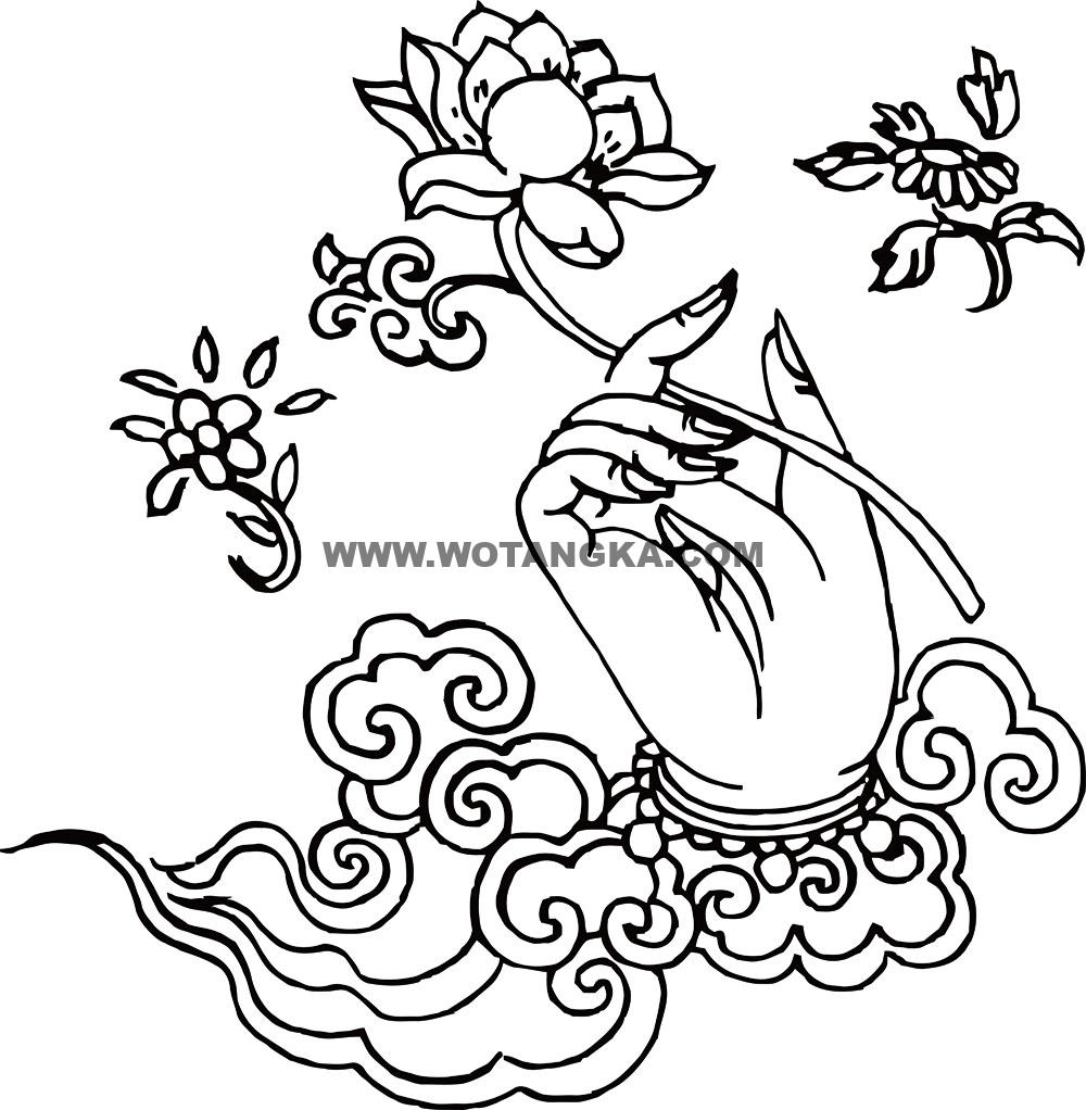 沃唐卡-唐卡白描线稿编号RD85143：摩尼部·增益法·右紫莲手