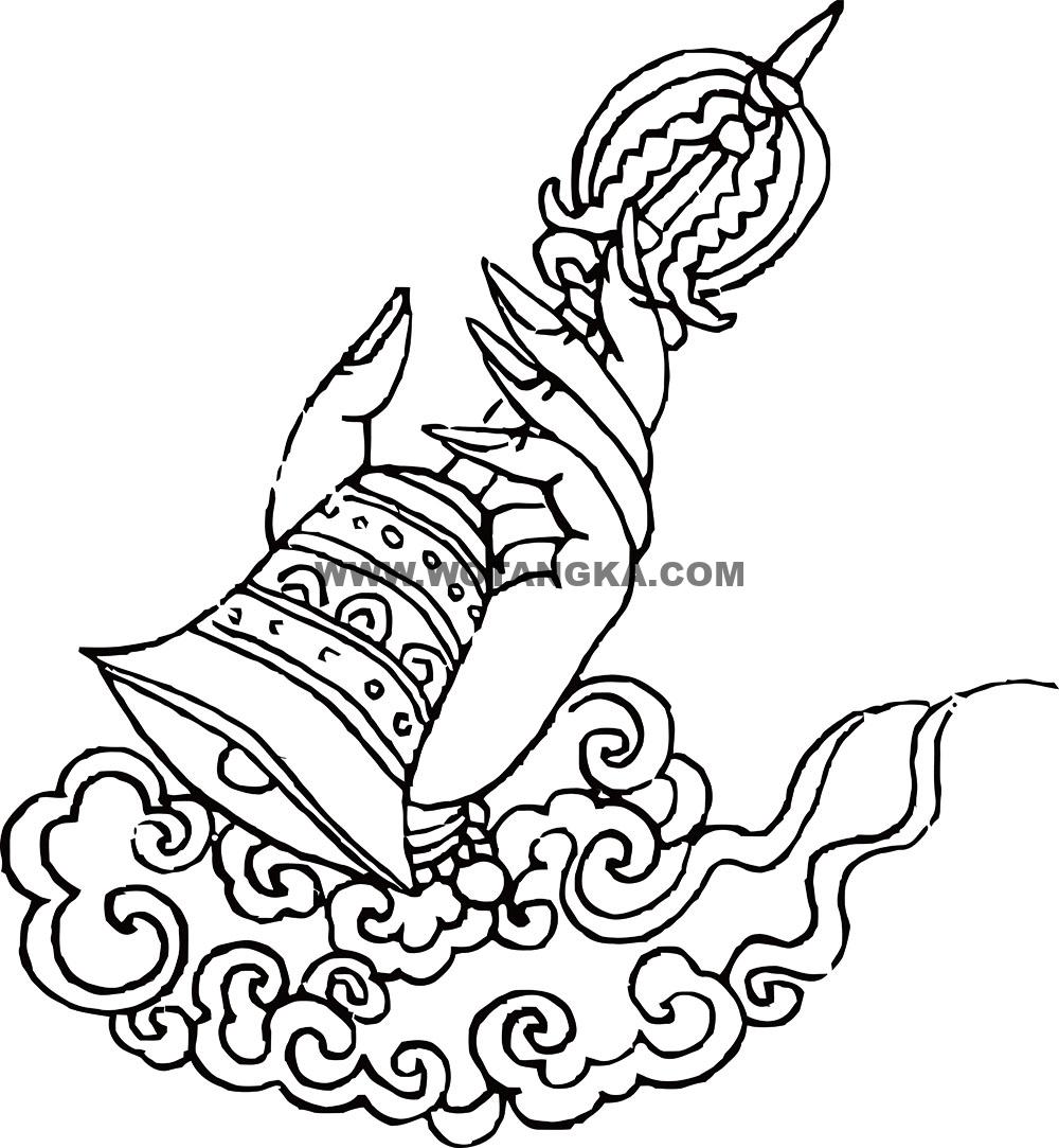 沃唐卡-唐卡白描线稿编号RD85647:摩尼部·增益法·左宝铎手