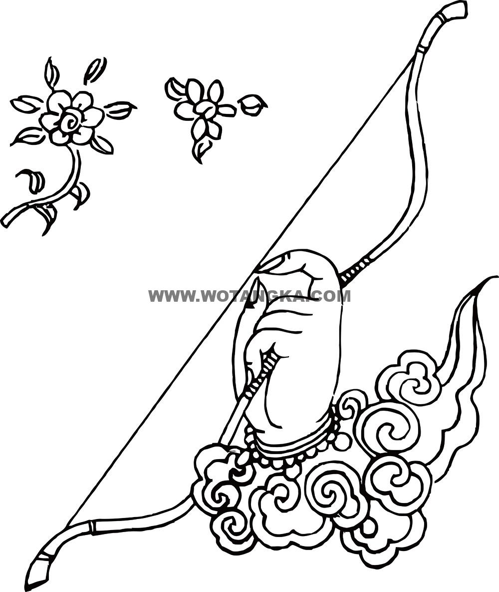 沃唐卡-唐卡白描线稿编号RD86359：摩尼部·增益法·左宝弓手