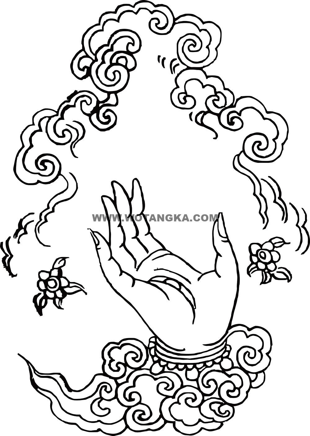 沃唐卡-唐卡白描线稿编号RD93815：如来部·息灾法·右施无畏手