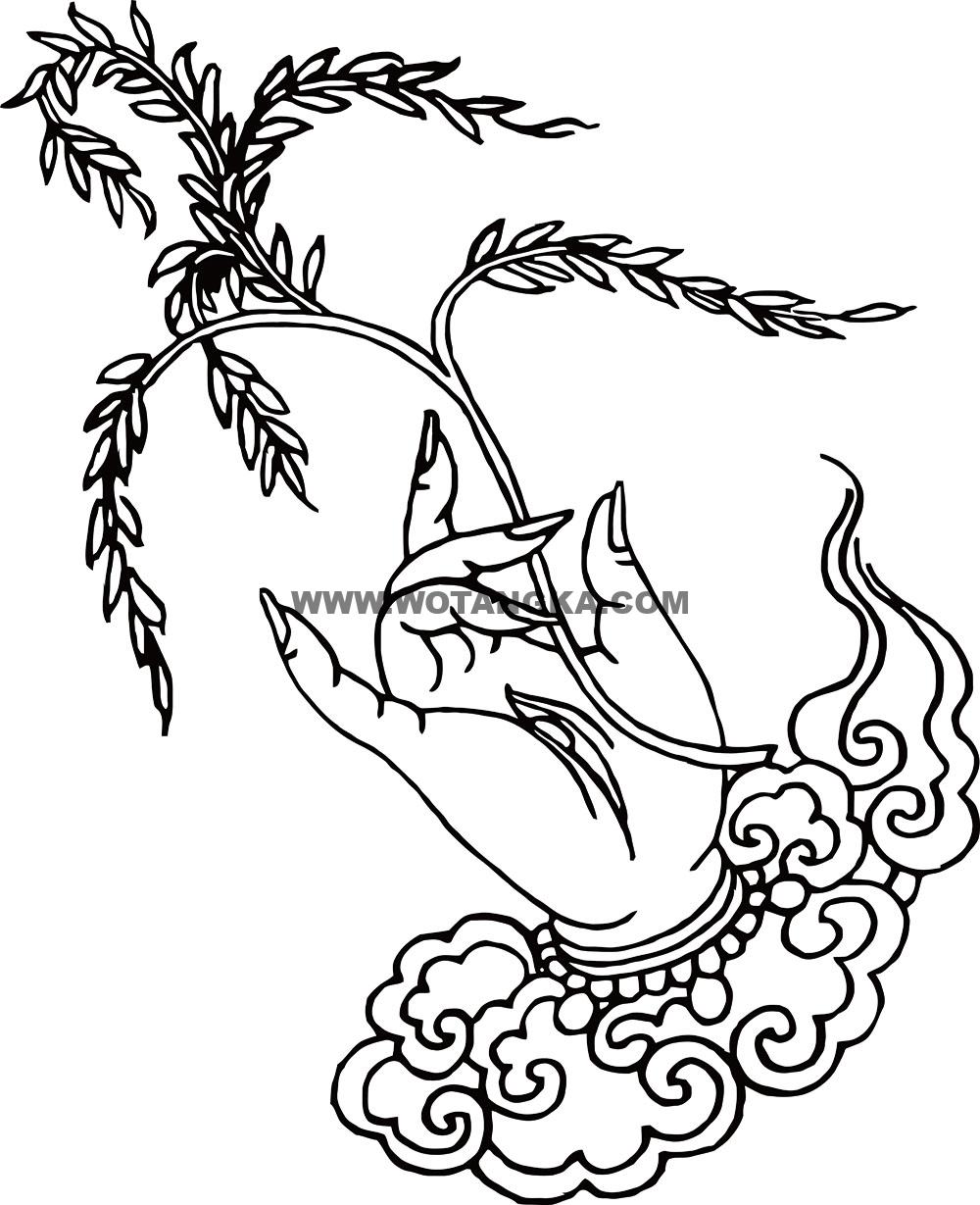 沃唐卡-唐卡白描线稿编号RD96132:如来部·息灾法·右杨柳手
