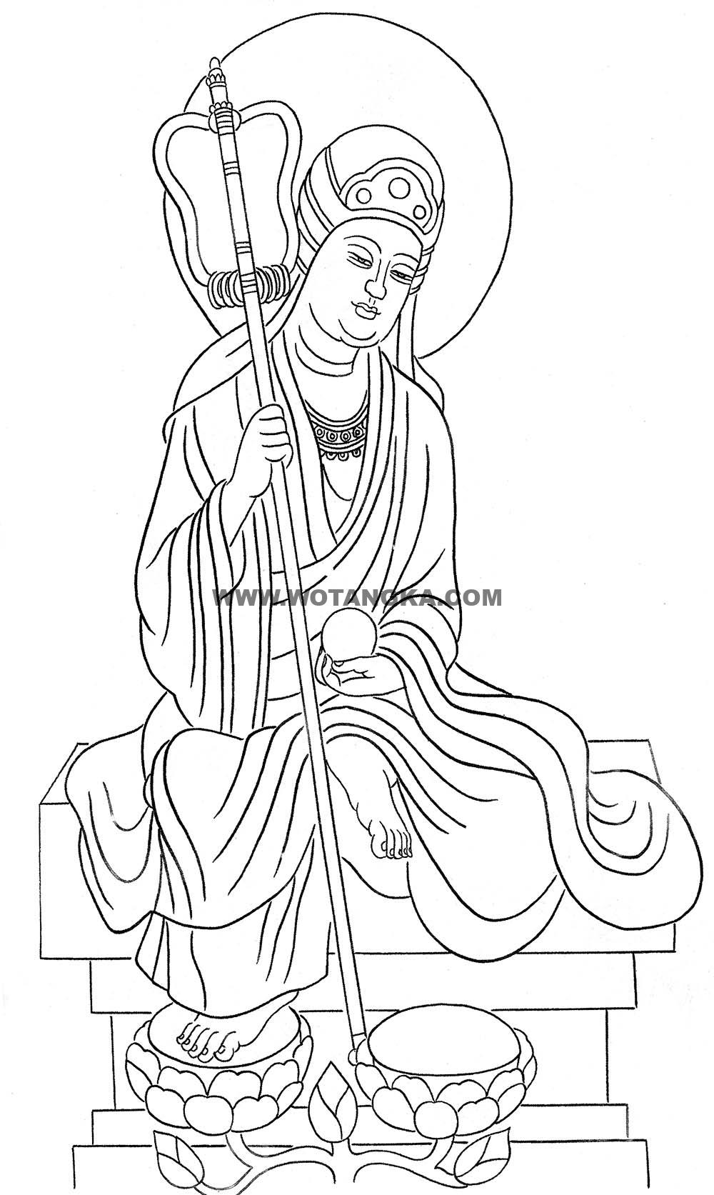 沃唐卡-唐卡白描线稿编号RD97299：地藏王菩萨