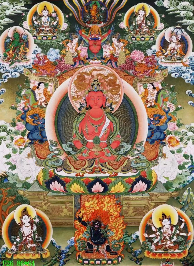 编号138-118578：彩绘唐卡-长寿佛·长寿三尊（99*72CM左右）