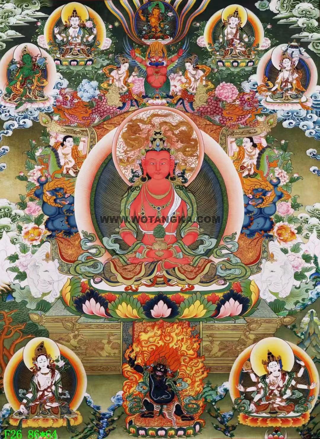 编号138-118578:彩绘唐卡-长寿佛·长寿三尊(99*72CM左右)