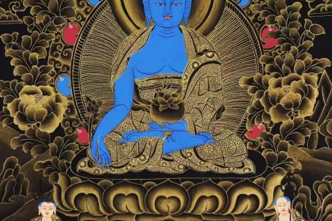 编号138-178105：黑金唐卡-药师佛（60*45CM左右）