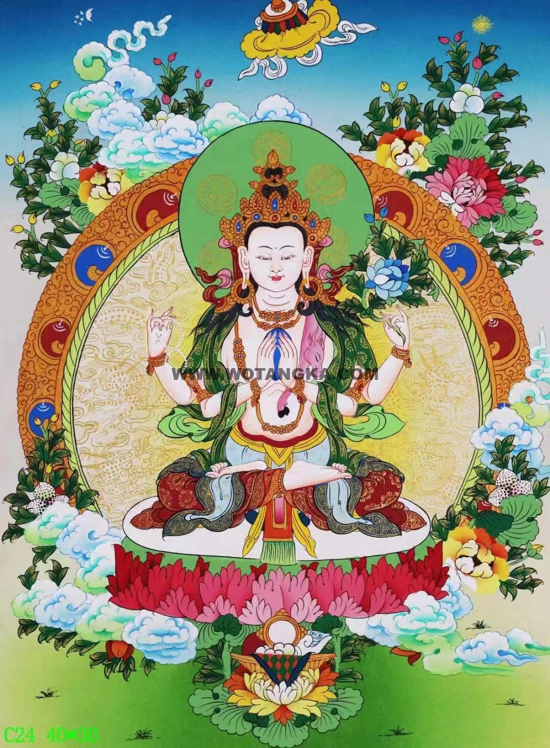 编号138-180698：彩绘唐卡-四臂观音（40*30CM左右）