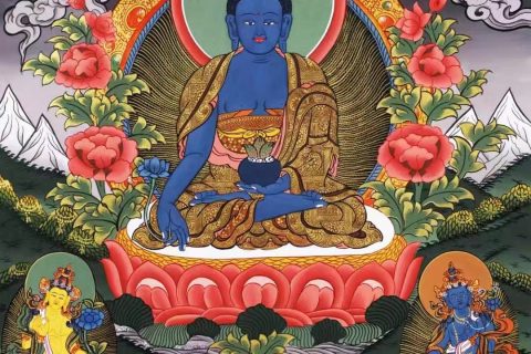 编号138-290084：彩绘唐卡-药师佛（75*54CM左右）