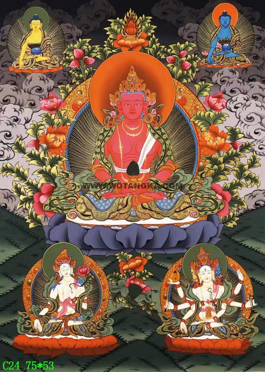 编号138-451323:彩绘唐卡-长寿佛·长寿三尊(75*53CM左右)
