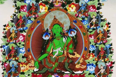 编号138-491818：彩绘唐卡-绿度母·二十一度母（70*45CM左右）