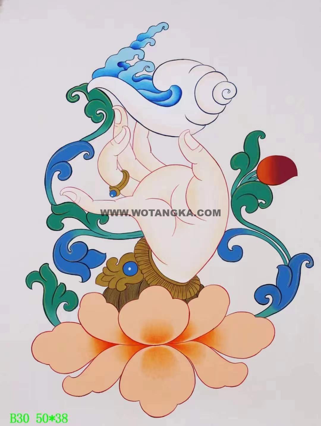 编号138-507923:彩绘唐卡-四臂观音·佛手(50*38CM左右)