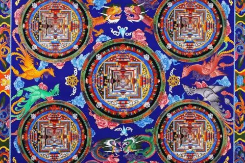 编号138-606545：彩绘唐卡-时轮金刚坛城（100*100CM左右）