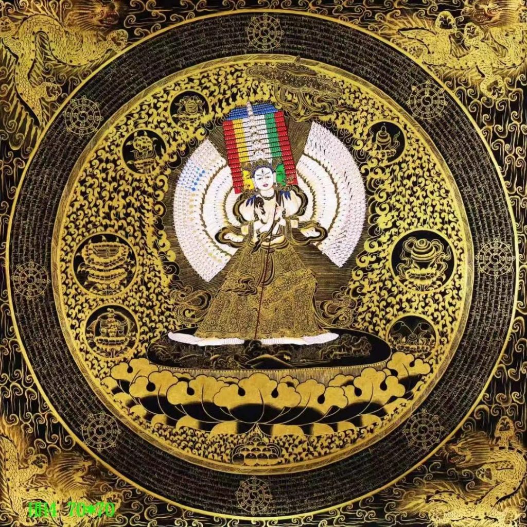 编号138-657040：黑金唐卡-大白伞盖佛母坛城（70*70CM左右）