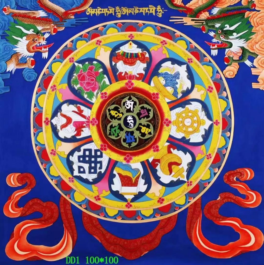 编号138-669722：彩绘唐卡-吉祥八宝坛城（100*100CM左右）