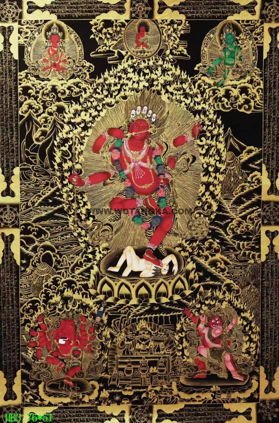 编号138-676795：黑金唐卡-作明佛母·红三尊（76*51CM左右）