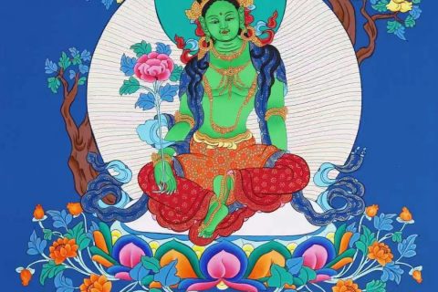 编号138-699024：彩绘唐卡-绿度母（60*45CM左右）