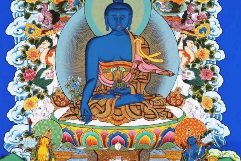 编号138-796676：彩绘唐卡-药师佛（77*49CM左右）