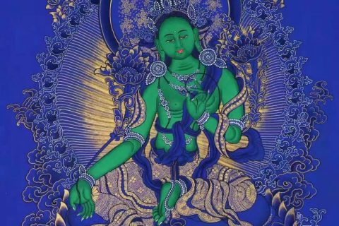 编号138-798062：蓝金唐卡-绿度母（60*42CM左右）