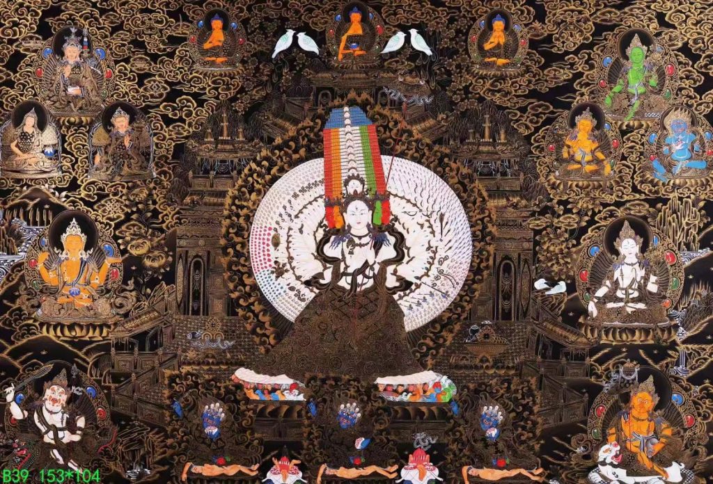 编号138-834308：黑金唐卡-大白伞盖佛母（104*153CM左右）