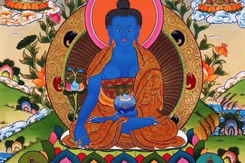 编号138-929706：彩绘唐卡-药师佛（76*53CM左右）