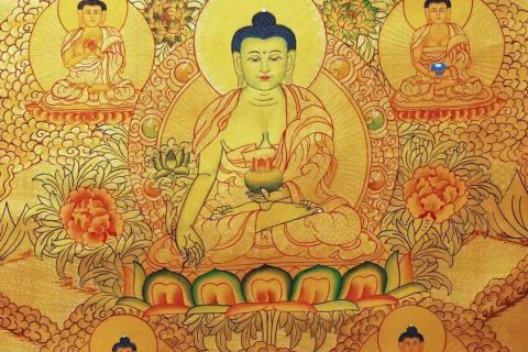 编号138-960464：黄金唐卡-药师佛·药师八佛（55*40CM左右）