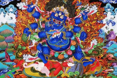 编号138-992798：彩绘唐卡-六臂玛哈嘎拉（97*70CM左右）